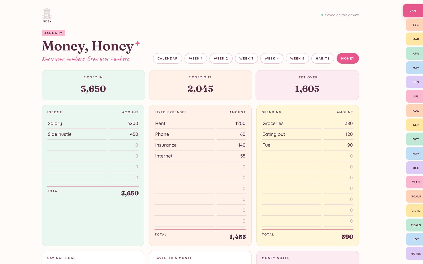 The Bubblegum Pocket Planner, money pages that total themselves