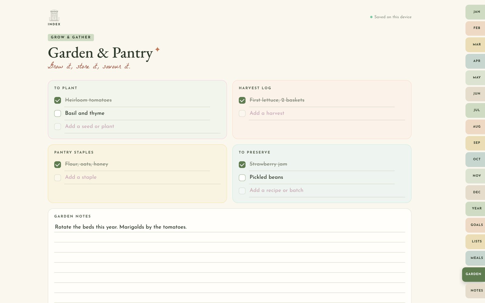 The Homestead Pocket Planner, garden & pantry, the homestead bonus
