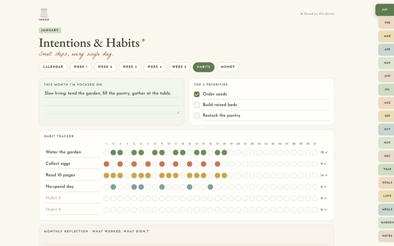 The Homestead Pocket Planner, habit tracker that counts as you tap